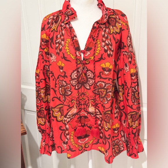 Cara Cara Tops - Cara Cara Luxe Bohemian Cotton Floral Red Women's PeasantTop Sz L